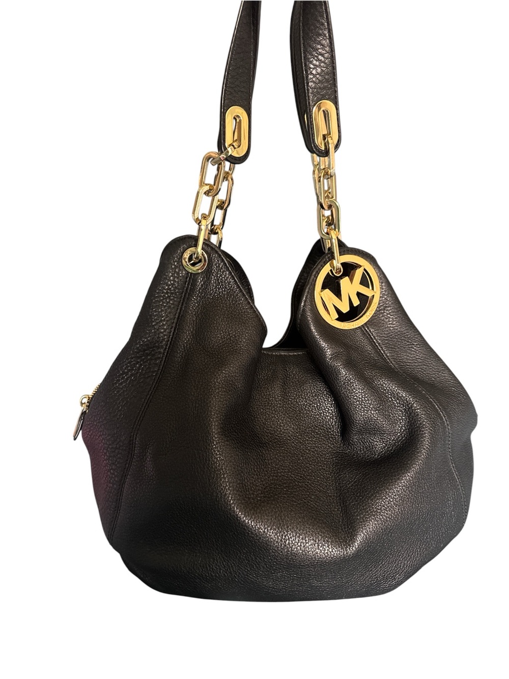 Michael Kors Fulton Black Pebbled Leather Shoulder Hobo Bag with Gold Hardware - Picture 3 of 9